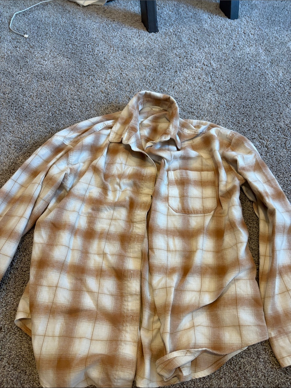Aeropostale Beige and White Plaid Button-Up Jacket